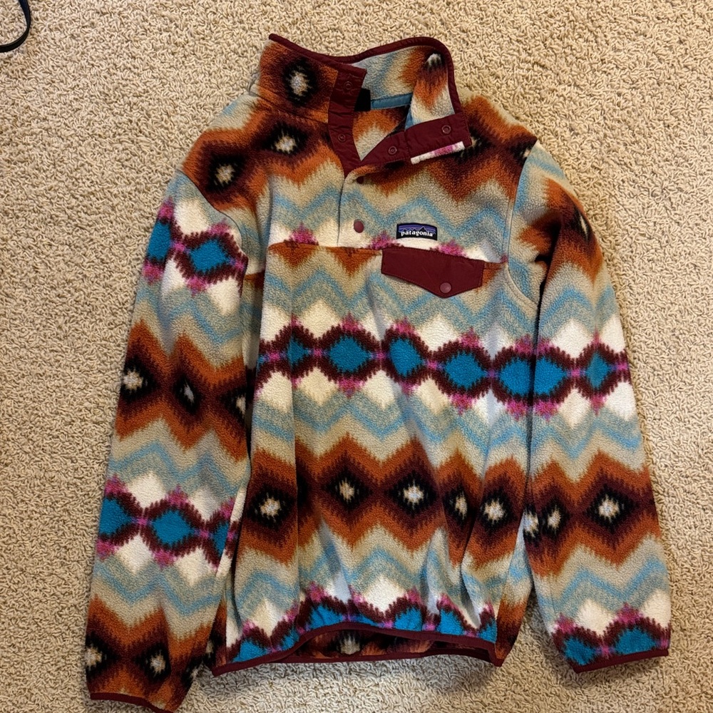 Patagonia Geometric Fleece in Brown, Blue, and Cream